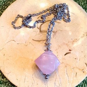 Rose Quartz Diamond Cut Vintage bead Necklace 17”